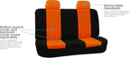 FH Group Car Seat Covers Flat Cloth Automotive Orange Full Set, Rear Solid Bench Universal Fit Combo Steering Wheel Cover & Seat Belt Pads Car Seat Protector for Cars Trucks SUV Interior Accessories