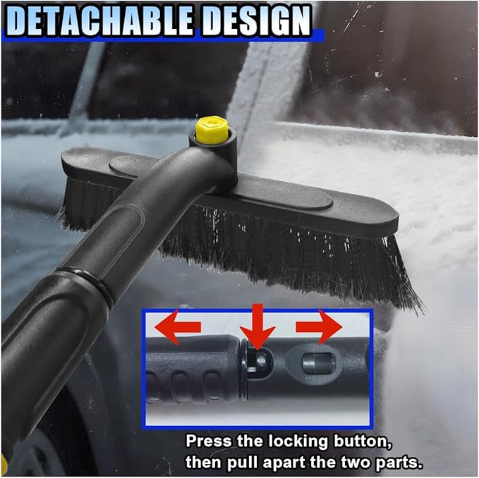 31.5" Detachable Snow Brush and Ice Scraper for Car Windshield, 2-in-1 Winter Snow Removal Tool with Extendable, 360° Rotating Soft Bristle Brush Head and Foam Grip for Most Vehicles (Yellow)
