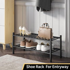 Shoe Rack, 2-Tier Bamboo Stackable Shoe Shelf Storage Organizer, Shoe Stand for Closet, Entryway and Hallway