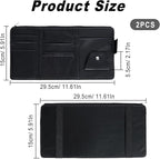 2 PCS Car Visor Organizer, Sunglasses Holder for Car Sun Visor, Leather Sunvisor Organizers with Sunglass Holder & Card Sleeve Pocket, Vehicle Accessories for Most Vehicle, Black