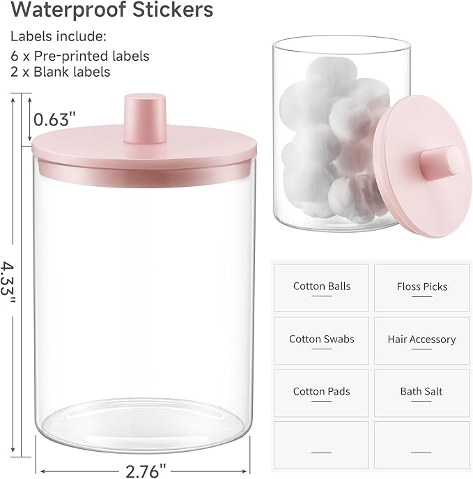 TIPGO Glass Qtip Holder Dispenser for Bathroom - 10 oz Clear Canister Apothecary Jar for Cotton Swabs, Balls, Pads, Floss Pic
