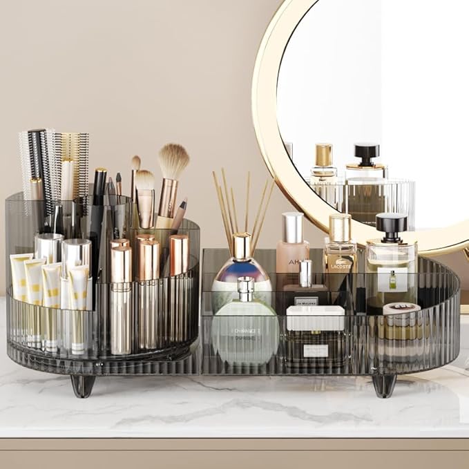 Booklov Roating Makeup Organizer for Vanity, Large Capacity Cosmetic Display Case, Clear Acrylic Countertop Beauty Storage Ho