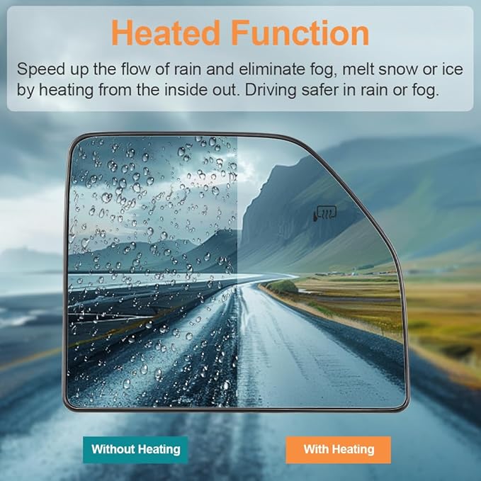 Senzeal Passenger Side Heated Upper Mirror Glass Replacement for Ford F150 2015-2020 Ford F250 F350 F450 F550 2017-2022 Tow Mirror FL3Z17K707G (Right Side)