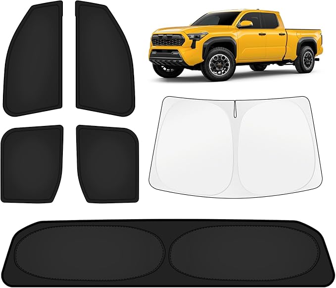 KUST Car Window Shades for Toyota Tacoma 2024-2025 2026 Windshield Sun Shade Side Window Cover UV Block Privacy Protection Tacoma Accessories for Camping Blackout Rear Back Full Set 6PCS