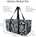 NGIL Extra Large Utility Tote Reusable Grocery Bag Oversized Collapsible for Groceries, Storage, Picnic, Beach (Damask-black)