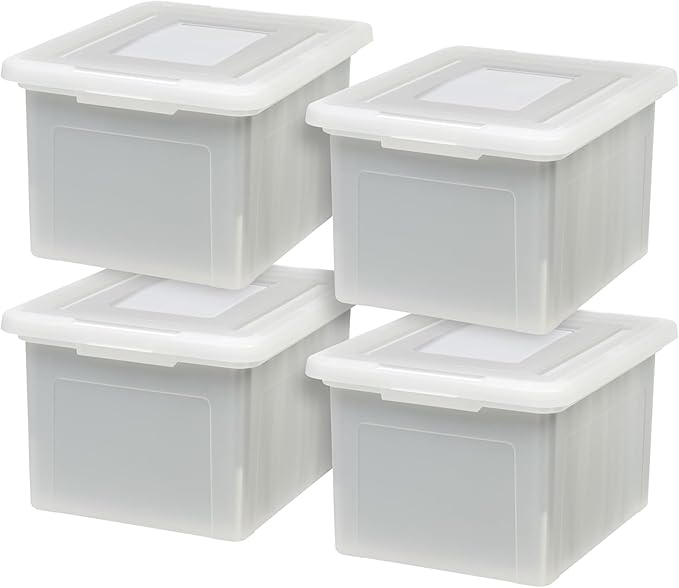 IRIS USA File Box, Plastic File Organizer with Lids for Letter/Legal File, Portable Document Box For Moving, Storage Bin with