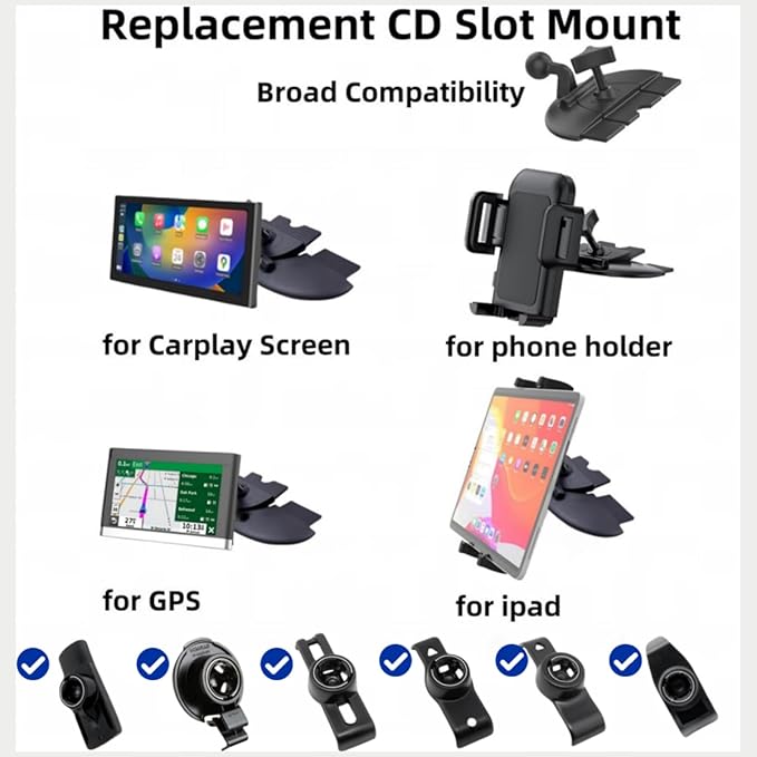 Portable Car GPS Mount, 17.2mm Ball Adapter CD Slot for Phone Holder, Magnetic Mount, Compatible with 7-10.26 inch Monitors, Adjustable Telescopic