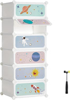 SONGMICS Kids' Shoe Rack with Doors, 6-Slot Stackable Storage Organizer, Plastic Wardrobe, Toys, Books, Clothes, 12.2 x 16.9 
