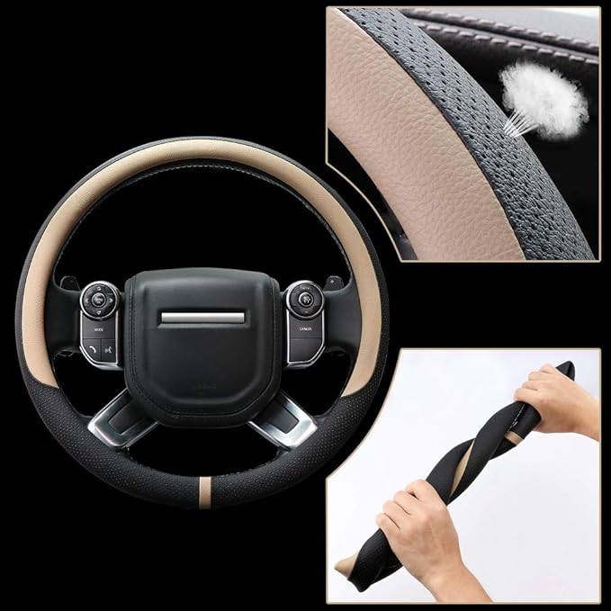 COFIT Breathable Car Steering Wheel Cover 16 inch Auto Universal Leather Wrap Non-Slip Steeringwheel Protector Automotive Int