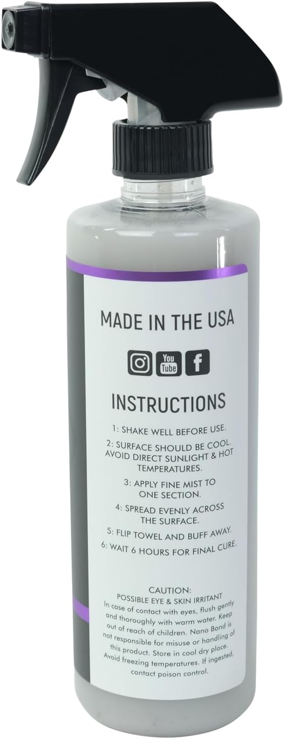 Nano Bond Hydrophobic Spray Ceramic Detailer - SiO2 Coating for Cars, RVs, Boats, Motorcycles, & ATVs, Headlight Restoration 