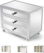 Gifturbo 3 Layer Mirrored Glass Jewelry Box, Large Capacity Women's Storage Box with Velvet Interior and Crystal Handle