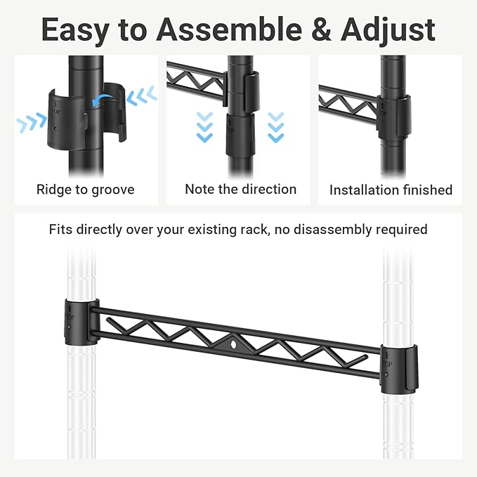 VIPEK 2Pack Hanger Rail Durable Metal Support Rail for 15.7" Wide Wire Shelf Clothes Rack, Quick Installation