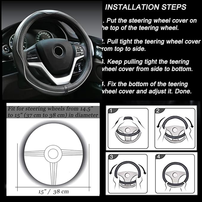 Rueesh Microfiber Leather Steering Wheel Cover Anti-Slip Matte Finish Auto Car Wheel Cover Universal 15 Inch Wheel Cover for 