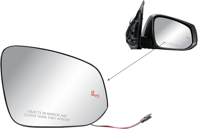 Replacement Passenger Right Side Door Mirror Glass Heated and BLIS with Back Plate for Toyota Tacoma 4 Runner RAV4 2014-2023