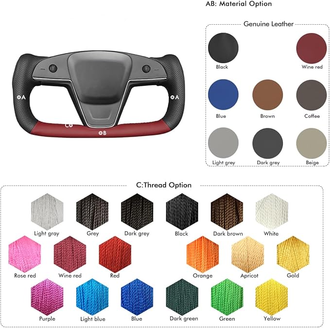 MEWANT Steering Wheel Cover for Yoke Style Steering Wheel for Tesla Model S 2021-2023 / Model X 2021-2023 Hand-Stitched Steering Wrap