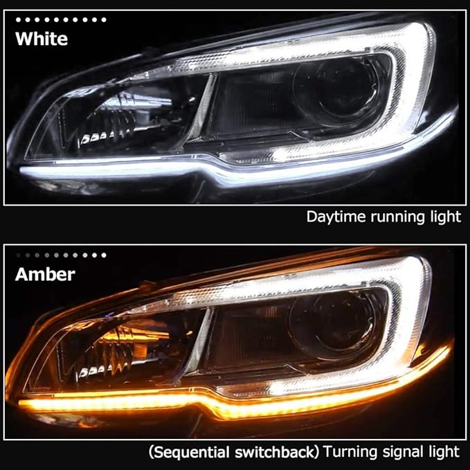 OPP ULITE White Amber Switchback Led Strip Lights, White DRL Amber Sequential Flowing Turn Signal Light, 114 PCS Led Chip Waterproof Car Flexible Tube Easy Paste Install, 2PC Pack