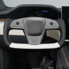 MEWANT Hand Stitched White Leather Steering Wheel Cover Wrap for Tesla Model S 2021-2023 / Model X 2021-2023 Steering Wheel Accessories