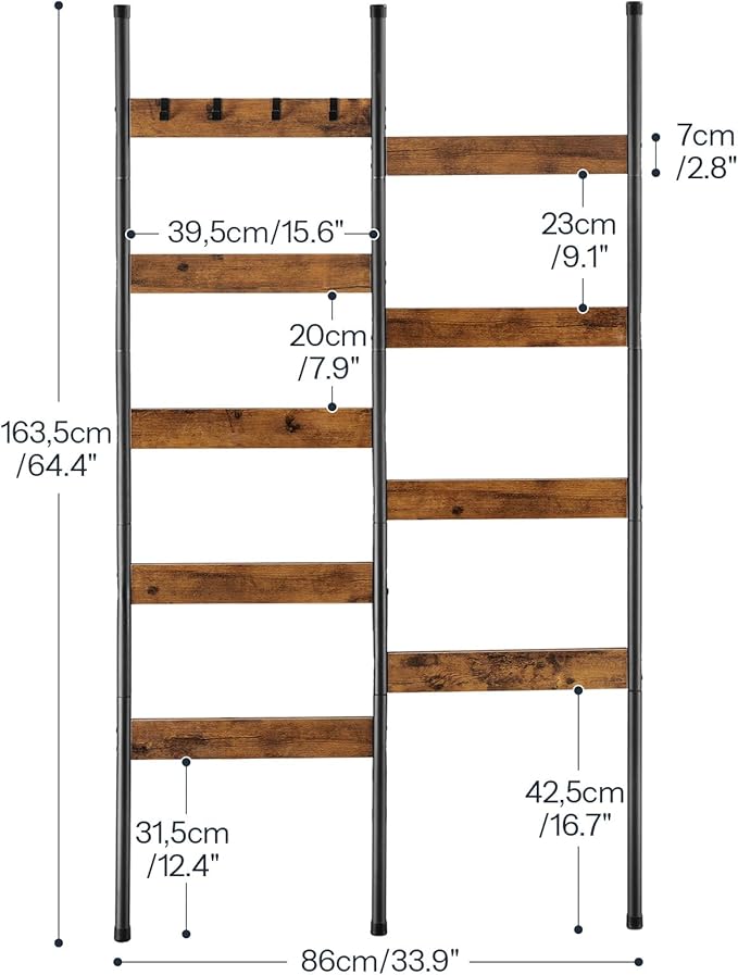 HOOBRO Blanket Ladder, 33.9" L Wall-Leaning Towel Rack, Double Row Blanket Rack for Large Capacity, Metal Frame, Anti-Tip Des