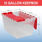 Akro-Mils KeepBox 12 Gallon Storage Container, Nesting and Stackable Plastic Storage Box with Lid Attached, Clear Tote for Ga