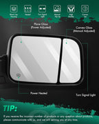 SCITOO Tow Mirrors Compatible with for 2009-2010 For Dodge For Ram 1500 2011-2019 For Ram 1500 2500 3500 Pickup Truck Power Adjusted Heated Turn Signal Puddle Light Black Towing Mirrors LH RH
