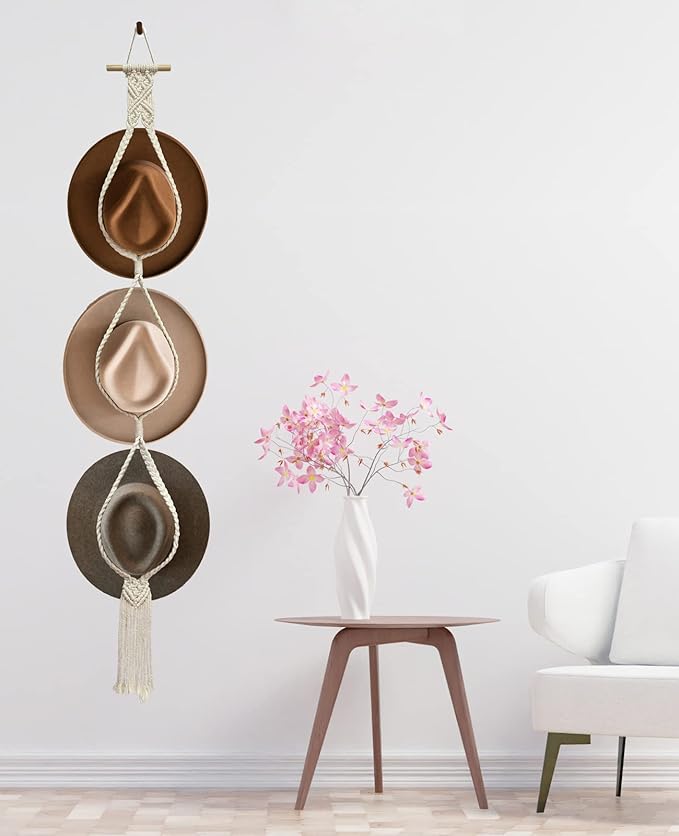 2 Pieces Hat Racks Hat Hangers for Wall, Bohemian Hat Organizer for Wall Hanging Hat Display, Hand Weaving Boho Hat Rack Deco