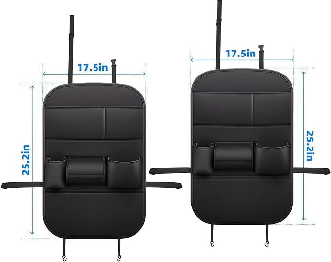 Back Seat Protector 2 Pack Fit For Nissan Rogue Car Kick Mats with Cup & Tissue Storage Organizer Pockets Waterproof Dirt Proof Faux Leather Auto Accessories For Kids(1 Pair Black)