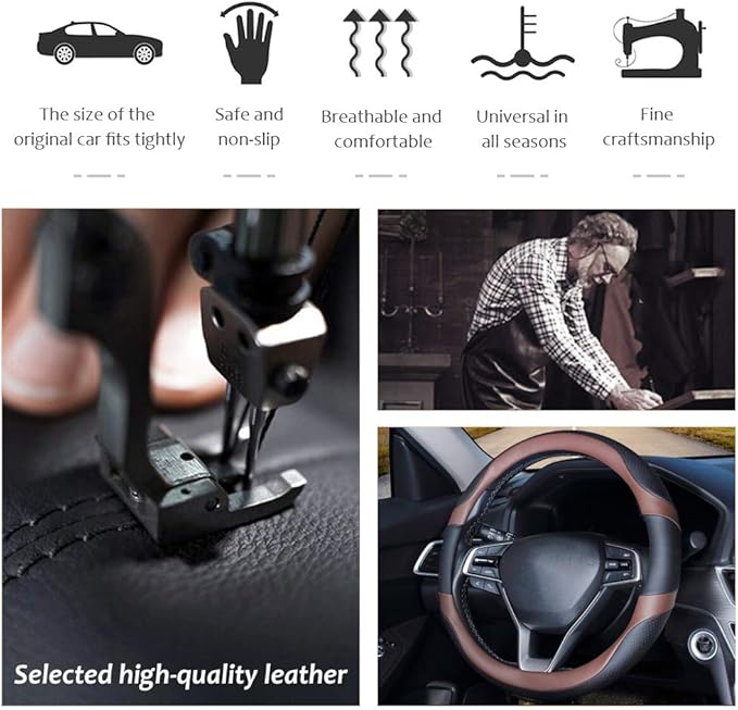 Car Steering Wheel Cover with Durable PU Leather, Universal 19 inch Fit for Car Truck SUV, Breathable Anti Slip Auto Steering Wheel Covers for Men and Women