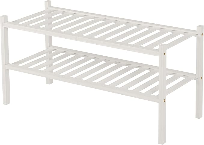 ROMGUAR CRAFT 2 Tier Bamboo Shoe Rack for Closet Free Standing Wood Shoe Shelf for Entryway Small Space Stackable 27"x11"x13"