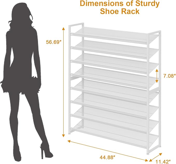 Large Shoe Rack 8 Tier Shoe Organizer, Heavy Duty Metal 4-Tier Stackable Shoe Storage Vertical Shoe Rack for Closet Front Doo