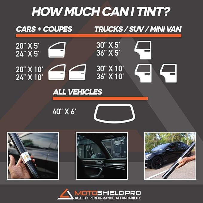 MotoShield Pro 5% VLT Nano Ceramic Window Tint for Car 24” in x 15’ ft 2PLY Roll High Heat Rejection & Glare Reduction Auto Tint Privacy Film, Rejects up to 99% IRR, 99% UV Blocking, Easy DIY Shrink