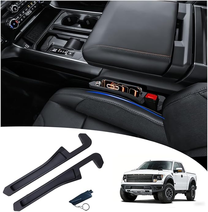 Half-Sized Seat Gap Filler Compatible with Ford F150 F250 F350 F450 | Zero Interference Side Storage Space | Anti-Drop Organizer | Free Window Breaker | Full Console w/Bucket Seats ONLY