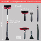 42" Extendable Snow Brush & Ice Scraper for Car Windshield, Heavy Duty 180° Pivoting Black Cleaning Broom for Auto SUV Truck, Detachable Snow Removal Tool with Telescoping Aluminum Rod