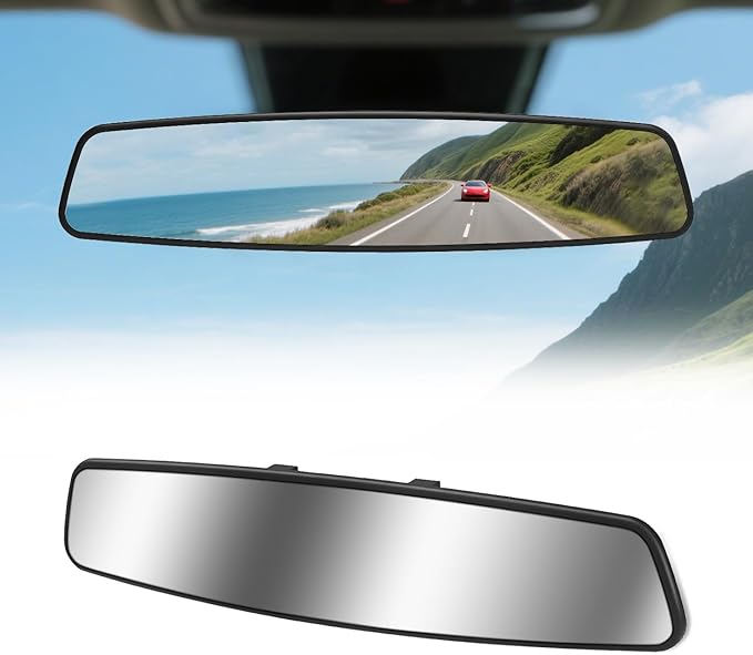 Rear View Mirror, 14 Inch Chrome Anti-glare Panoramic Rear Mirrors Universal Convex Car Interior Clip on Extra Big Wide Angle Rearview Mirror Extender to Reduce Blind Spot for Car SUV Trucks