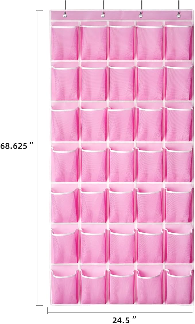 SAVERHO 35 Pockets Over the Door Shoe Organizer, Hanging Shoe Organizer for Door with 35 Mesh Pockets Large Capacity Shoe Han
