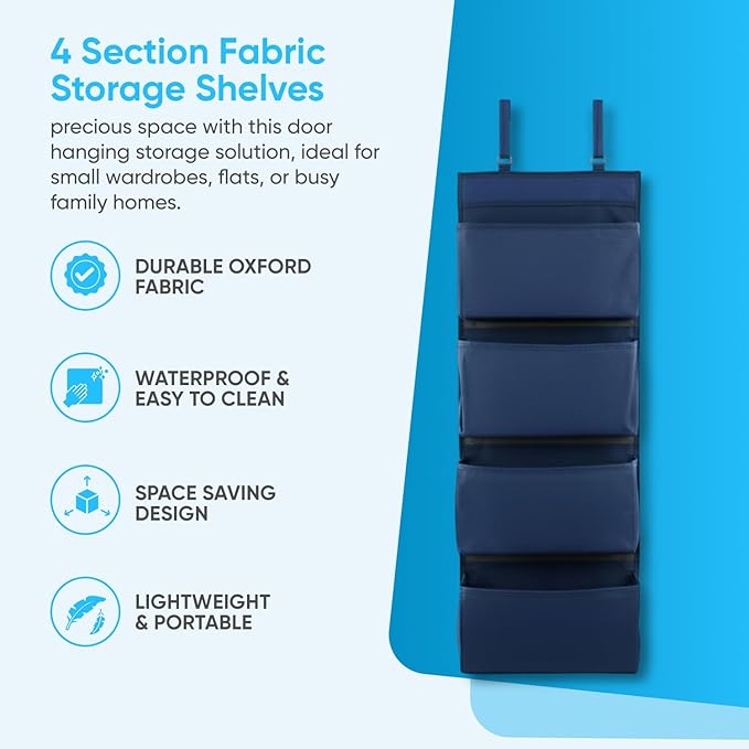 YNR Over Door Storage with 4 Pockets, Strong and Durable Hanging Wardrobe Organiser, Practical and Spacious, Hanging Storage 