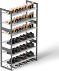 6-Tier Shoe Rack Organizer, Zero-Wobble Metal Frame with Screw-Fastened Joints, 11.8" Deep Heel-Friendly Non-Woven Shelves, S
