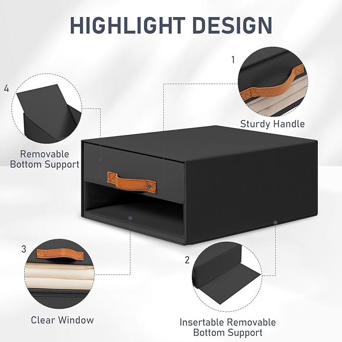 DIMJ Closet Organizers and Storage - Foldable Storage Bins with Drawers Fabric Stackable Storage Drawers with Clear Window,Fa