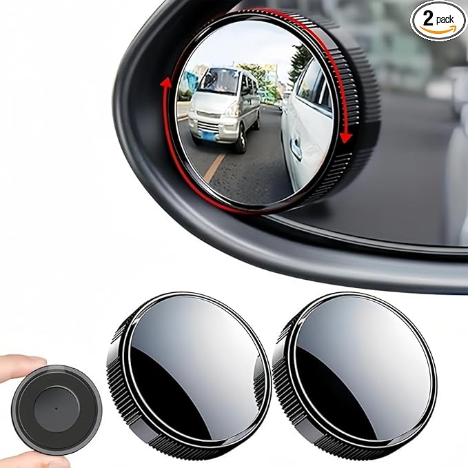 2pc Car Blind Spot Rearview Mirror 2-inch Reusable Circular High-Definition Glass Convex 360° Wide-Angle Side Rearview Mirror with Suction Cup for SUV & Truck Universal Type Black - Blindspotmirrors