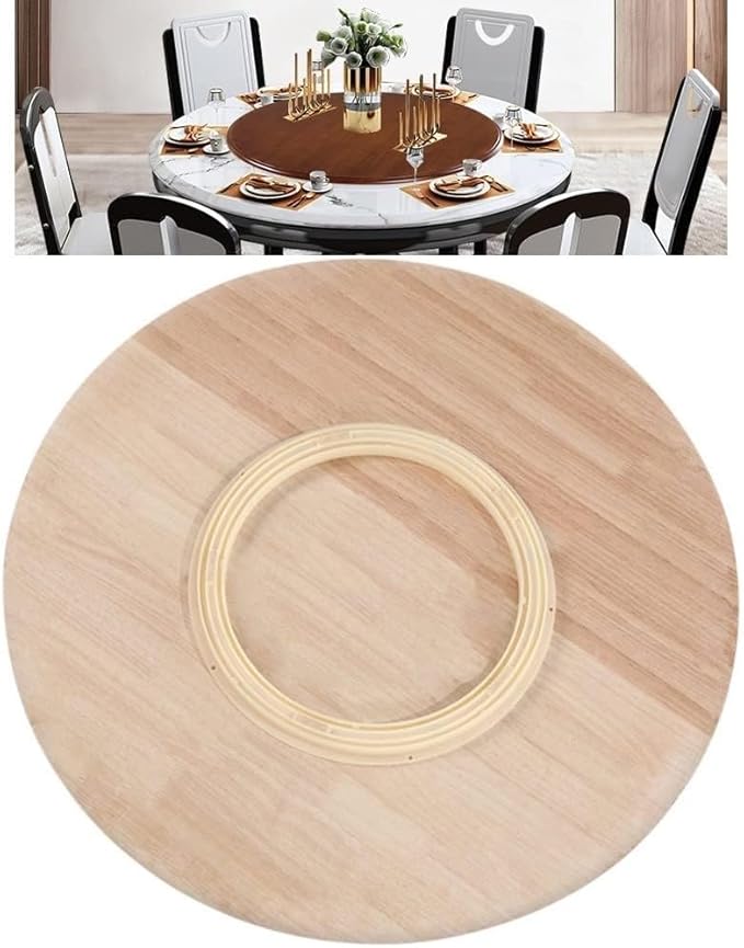 24''Round Walnut Rotating Dinner Platters, Large Lazy Susan Turntable, 360-Degree Smooth Rotation for Kitchens, Dining Rooms