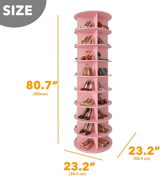 SpaceAid 9 Tier Rotating Shoe Rack Tower, Spinning Shoe Display Lazy Susan, Revolving 360 Shoe Rack Storage Round Carousel, V