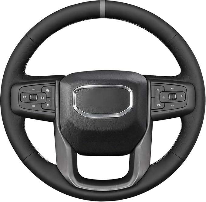 MEWANT Steering Wheel Cover for GMC Sierra 1500 / 2500 / 3500 & Yukon - Hive Microfiber Leather