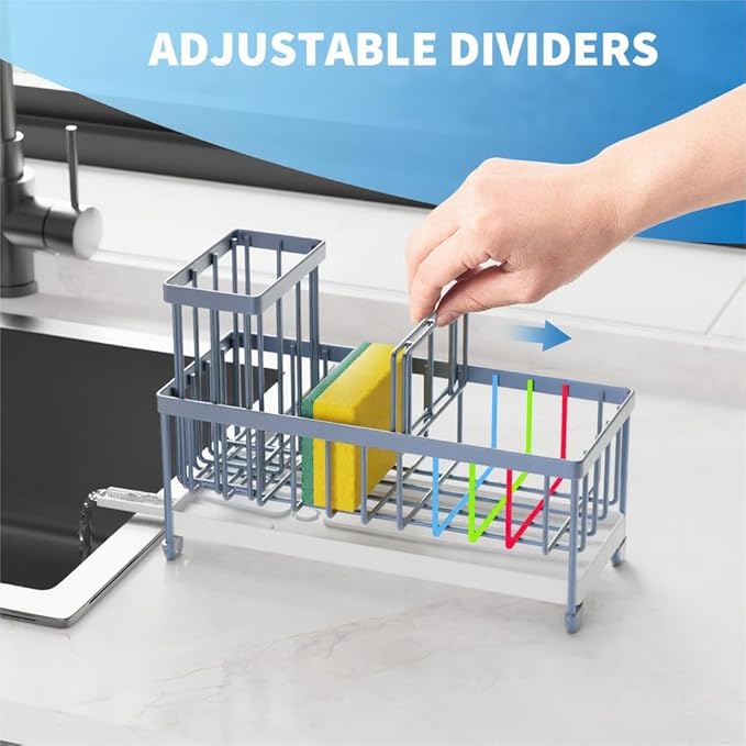 Cisily Sponge Holder for Kitchen Sink, Sink Caddy Organizer with High Brush Holder, Kitchen Countertop Organizers and Storage