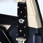 2 Pcs Plush Car Seat Belt Cover Shoulder Pad with Rhinestone Crown - Black