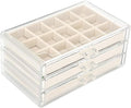 FEISCON Acrylic Jewelry Organizer Makeup Cosmetic Storage Organizer box Clear Jewelry Case with 3 Drawers Adjustable Jewelry 