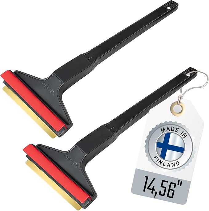 Ice Scraper Brass Blade 2 Pack Car Ice Scraper Long Handle 14,5 inch Ice Scraper for Car Snow Scraper Ice Scrapers for Car Windshield Original Murska Europe (2-Pack L&P A055 Black Red)