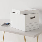 Amazon Basics Medium Duty Storage/Filing Boxes with Lid and Handles, Legal/Letter Size, 12-Pack, White, 16.2" L x 12.5" W x 1