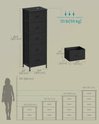 SONGMICS Dresser for Bedroom, Chest of Drawers, Steel, MDF, 5 Non-Woven Fabric Drawers, Storage Organizer Unit, Closet, Entry