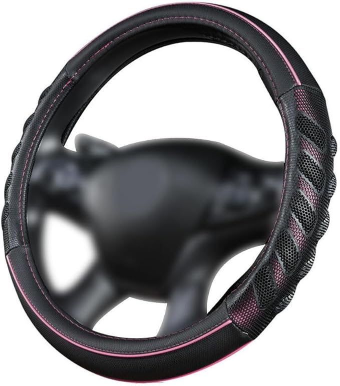 Flying Banner car Steering Wheel Cover Faux Leather Massage Universal fit 3D Honeycomb Hole Anti-Slip Sporty 15 Inches (Pink 