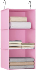 Hanging Closet Organizer and Storage 3-Shelf, Easy Mount Foldable Hanging Closet Wardrobe Storage Shelves, Clothes Handbag Sh