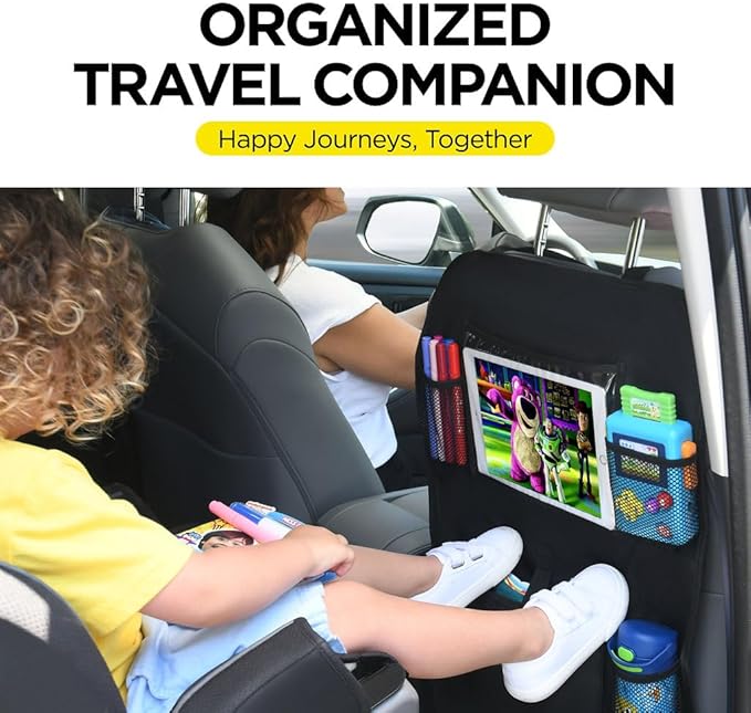 lebogner Back Seat Cover for Kids + 6 Pocket Storage Organizer, 2 Pack X-Large Kick Mats Backseat Protector with iPad Tablet 
